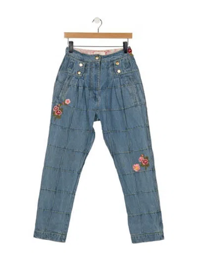 Pre-owned Loveshackfancy High-rise Straight Leg Jeans In Blue