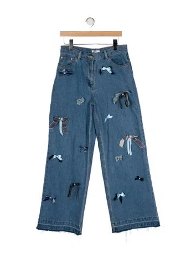 Pre-owned Loveshackfancy High-rise Wide Leg Jeans In Blue