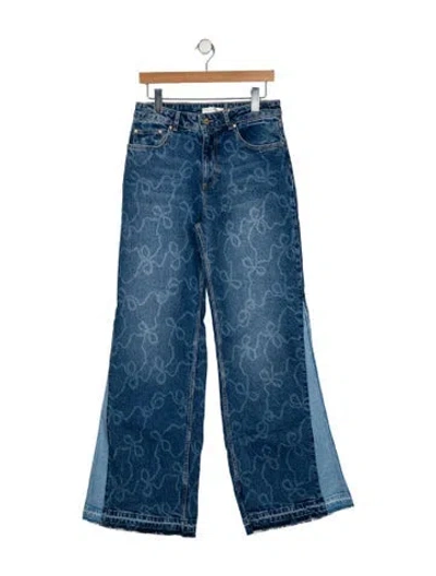 Pre-owned Loveshackfancy High-rise Wide Leg Jeans In Blue