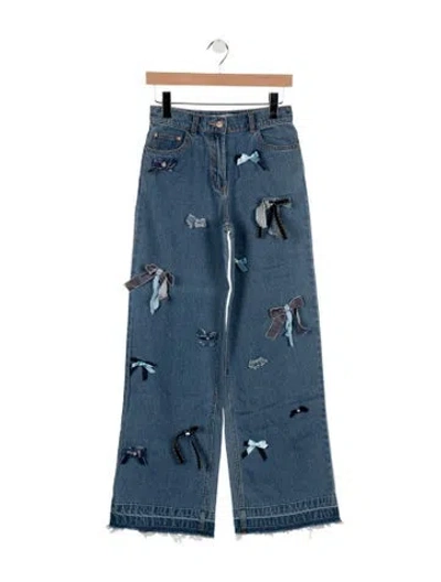 Pre-owned Loveshackfancy High-rise Wide Leg Jeans In Blue