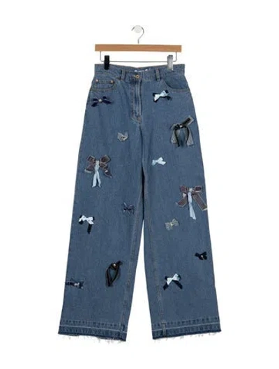 Pre-owned Loveshackfancy High-rise Wide Leg Jeans In Blue