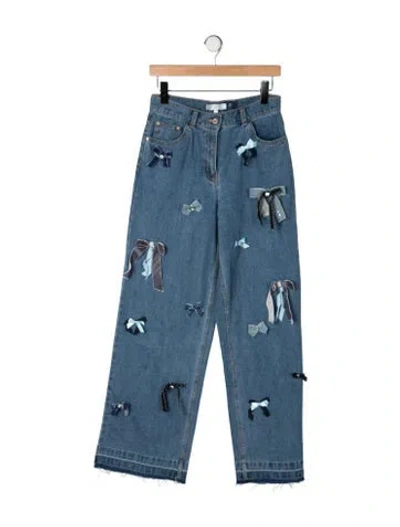 Pre-owned Loveshackfancy High-rise Wide Leg Jeans In Blue