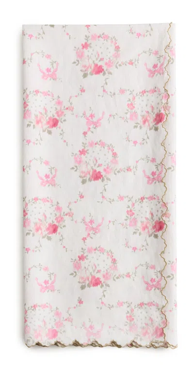 Loveshackfancy Holiday Wreath Table Linen Crimson Pink In Multi