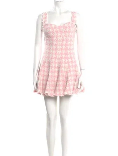 Pre-owned Loveshackfancy Houndstooth Print Mini Dress In White
