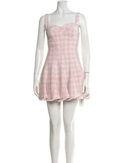 Pre-owned Loveshackfancy Houndstooth Print Mini Dress In White