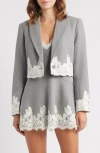 Loveshackfancy Icarus Lace Detail Crop Jacket In Gray