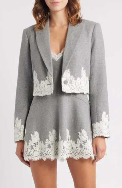 Loveshackfancy Icarus Lace Detail Crop Jacket In Gray