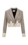 Loveshackfancy Icarus Lace-trimmed Wool-blend Cropped Blazer In Grey