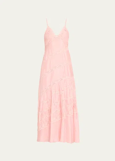 Loveshackfancy Idalia Silk Habotai Lace Maxi Dress In Positano Pink