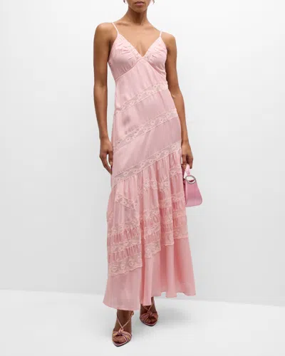 Loveshackfancy Idalia Silk Habotai Lace Maxi Dress In Positano Pink