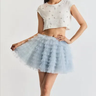 Loveshackfancy Imena Skirt In Dusty Skies In Gray
