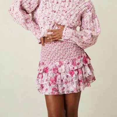 Loveshackfancy Silk Blend Smocked Tiered Mini Skirt In Fancy Pink