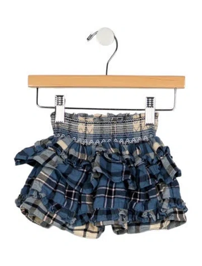 Pre-owned Loveshackfancy Babies' Infant Girls Ruffled Flannel Print Skirt In Blue