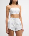 LOVESHACKFANCY ISADORE BOW-PRINT LINEN CROP TOP