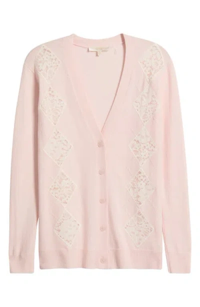 Loveshackfancy Ismeria Argyle Lace Trim Cardigan In Pink
