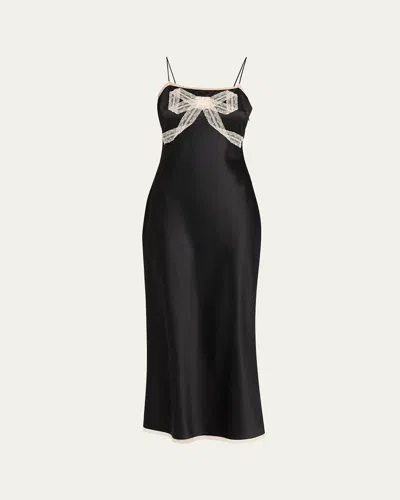 Loveshackfancy Isolie Lace Bow Crepe Midi Dress In Black