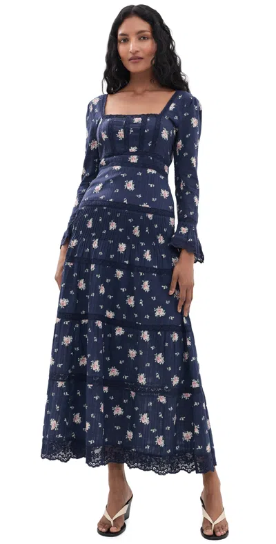 Loveshackfancy Ivelle Lace Trim Long Sleeve Maxi Dress In Multi
