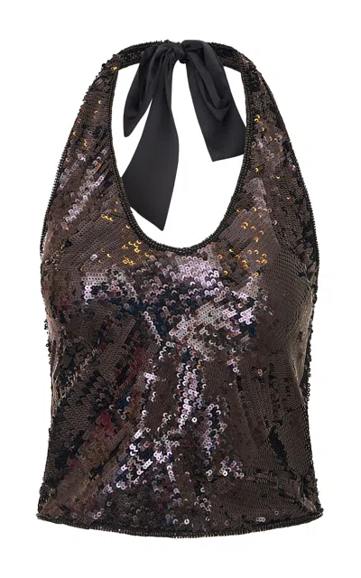 Loveshackfancy Ivira Sequined Top In Black