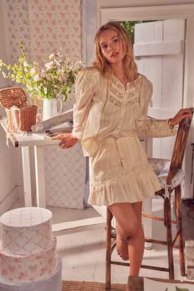 Loveshackfancy Ivory Blouse With Inset Lace