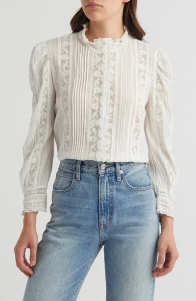 Loveshackfancy Jacque Lace Inset Button Front Shirt In True White