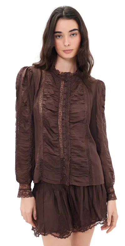 Loveshackfancy Jacque Silk Top Midnight Mocha In Brown