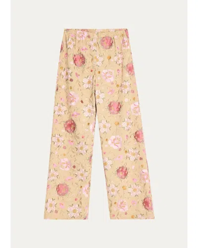 Loveshackfancy Janae Embroidered Wide-leg Pants In Neutral