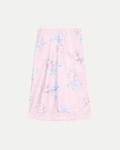 Loveshackfancy Janella Floral Silk Midi Skirt In Buffed Rose