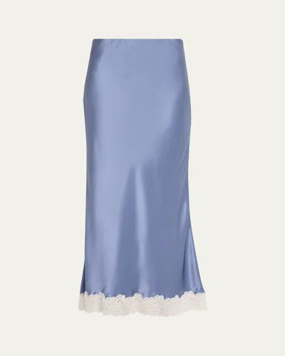 Loveshackfancy Janella Lace-hem Silk Maxi Skirt In Blue
