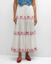 Loveshackfancy Jemila Embroidered Organic Cotton Tiered Maxi Skirt In Candy Red