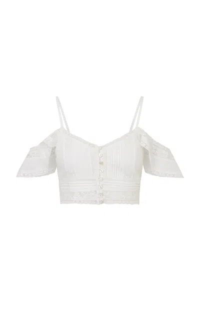 Loveshackfancy Jenae Off-the-shoulder Cotton Top In White