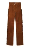Loveshackfancy Jenya Fringed Leather Straight-leg Pants In Brown