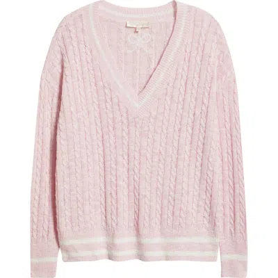 Loveshackfancy Jessanna Cotton & Linen Cable Knit Sweater In Pink