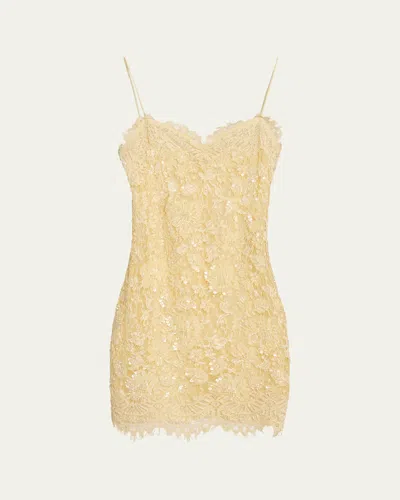 Loveshackfancy Jetta Sequined Floral Lace Mini Dress In Yellow