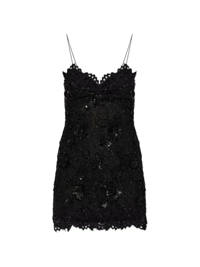 Loveshackfancy Jetta Sequin-embellished Lace-trim Mini Dress In Black