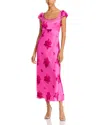 Loveshackfancy Joelette Printed Silk Satin Midi Dress In Raspberry Rose
