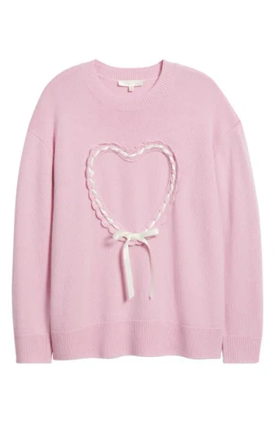 Loveshackfancy Juna Heart Bow Wool & Cashmere Sweater In Pink