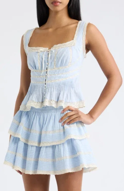 Loveshackfancy Kaelin Lace Trim Ruffle Sleeveless Top In Chambray Sky