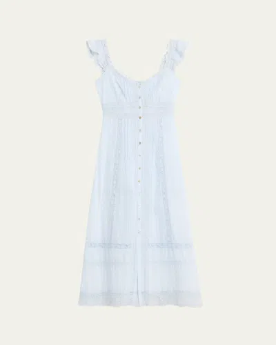 Loveshackfancy Kailette Button-front Maxi Dress In Blue