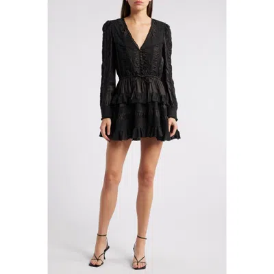 Loveshackfancy Kal Lace Trim Long Sleeve Minidress In Black