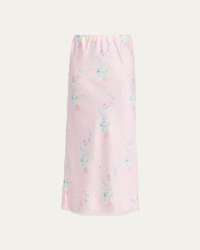 Loveshackfancy Kalo Satin Maxi Skirt In Rosy Trell