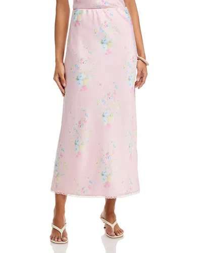 Loveshackfancy Kalo Floral Satin Maxi Skirt In Red