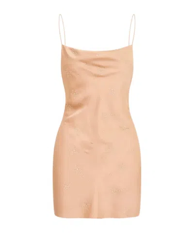 Loveshackfancy Kalora Celestial Crystal Satin Mini Dress In Neutral