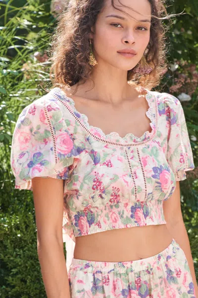 Loveshackfancy Karsten Crop Top Veiled Kiss In Multi