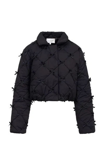 Loveshackfancy Kasey Bow-detailed Technical Puffer Jacket In Black