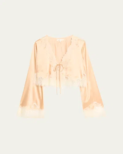 Loveshackfancy Kately Lace-trim Satin Top In Pale Gold