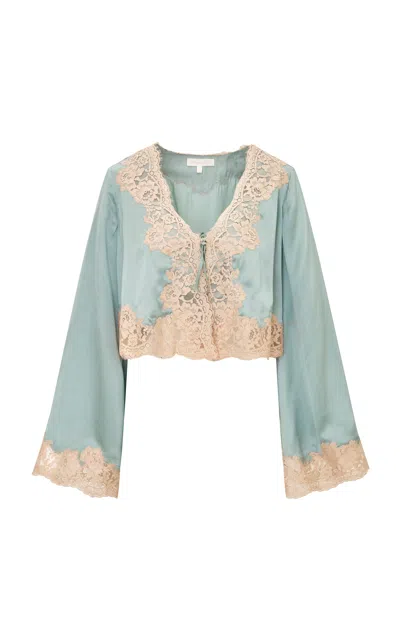 Loveshackfancy Kately Lingerie Charmeuse Top In Blue