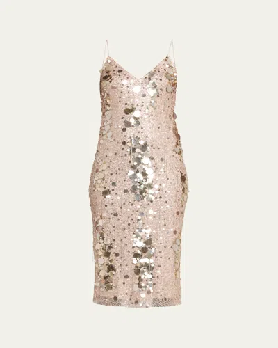 Loveshackfancy Kayleen Sequined Midi Dress In Pink