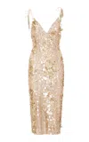 Loveshackfancy Kayleen Sequined Midi Dress In Gold