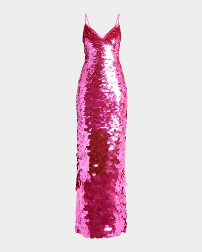 Loveshackfancy Kaylen Sequined Maxi Dress In Fuschia