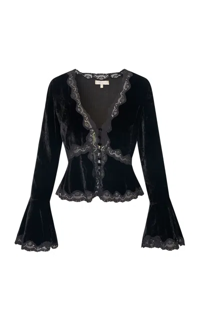 Loveshackfancy Kealah Crushed Velvet Top In Black
